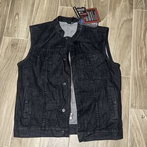 Daniel Smart Black Denim Vest Mens Medium Concealed Carry Pockets Biker Zip Up